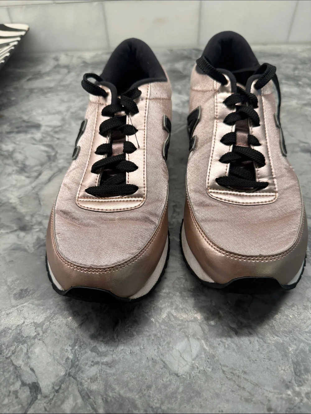 New Balance Men's Rose Gold and Black Lace-Up Sneakers